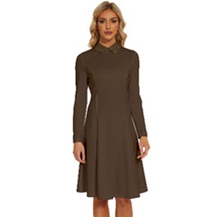 Cafe Noir Brown	 - 	long Sleeve Shirt Collar A-line Dress by ColorfulDresses