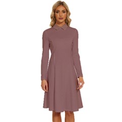 Copper Rose Brown	 - 	long Sleeve Shirt Collar A-line Dress by ColorfulDresses