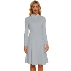 Glacier Grey	 - 	long Sleeve Shirt Collar A-line Dress