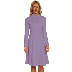 Glossy Grape Purple	 - 	long Sleeve Shirt Collar A-line Dress