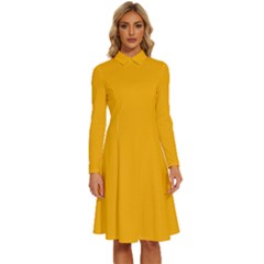 China Yellow	 - 	long Sleeve Shirt Collar A-line Dress