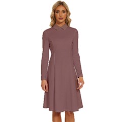 Rose Taupe Brown	 - 	long Sleeve Shirt Collar A-line Dress by ColorfulDresses
