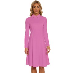 Persian Pink	 - 	long Sleeve Shirt Collar A-line Dress by ColorfulDresses