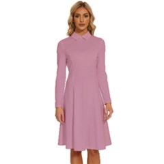 Sea Pink	 - 	long Sleeve Shirt Collar A-line Dress
