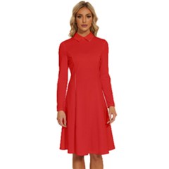 Love Red	 - 	long Sleeve Shirt Collar A-line Dress by ColorfulDresses