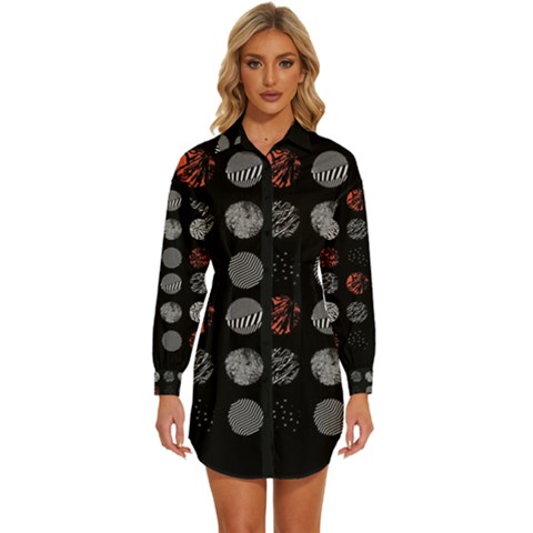 Black And Multicolored Polka Dot Artwork Digital Art Womens Long Sleeve Shirt Dress by Jancukart