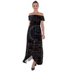 Black Background With Text Overlay Mathematics Trigonometry Off Shoulder Open Front Chiffon Dress by Jancukart