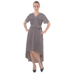 Metallic Rocket Grey	 - 	front Wrap High Low Dress by ColorfulDresses