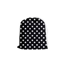 Black And White Polka Dots Drawstring Pouch (small) by GardenOfOphir