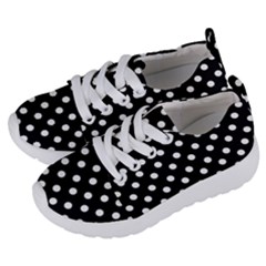Black And White Polka Dots Kids  Lightweight Sports Shoes by GardenOfOphir