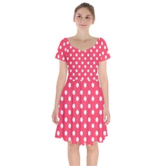 Hot Pink Polka Dots Short Sleeve Bardot Dress by GardenOfOphir
