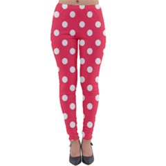 Hot Pink Polka Dots Lightweight Velour Leggings by GardenOfOphir