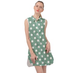 Mint Green Polka Dots Sleeveless Shirt Dress by GardenOfOphir