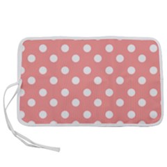 Coral And White Polka Dots Pen Storage Case (m) by GardenOfOphir