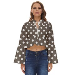 Brown And White Polka Dots Boho Long Bell Sleeve Top