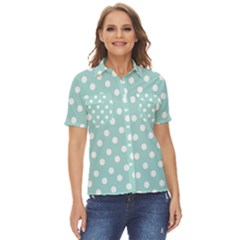 Blue And White Polka Dots Women s Short Sleeve Double Pocket Shirt