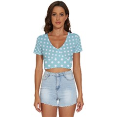 Blue And White Polka Dots V-neck Crop Top