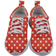 Indian Red Polka Dots Kids Athletic Shoes by GardenOfOphir