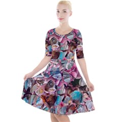 Aqua Blend Quarter Sleeve A-line Dress by kaleidomarblingart