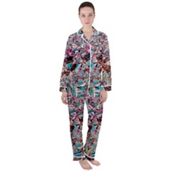 Aqua Blend Women s Long Sleeve Satin Pajamas Set	 by kaleidomarblingart