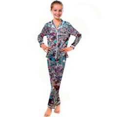 Aqua Blend Kid s Satin Long Sleeve Pajamas Set by kaleidomarblingart