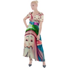 Conjure Mushroom Button Up Short Sleeve Maxi Dress by GardenOfOphir