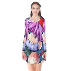 Sacred Mushroom Art Long Sleeve V-neck Flare Dress by GardenOfOphir