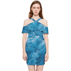 Blue Water Speech Therapy Shoulder Frill Bodycon Summer Dress by artworkshop