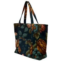 Floral Flower Blossom Turquoise Zip Up Canvas Bag by Ravend