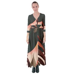 Ai Generated Leaves Foliage Plants Button Up Maxi Dress by Ravend