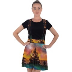 Tree Nature Landscape Fantasy Velvet Suspender Skater Skirt