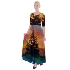 Tree Nature Landscape Fantasy Half Sleeves Maxi Dress