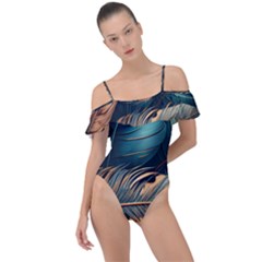 Ai Generated Leaves Foliage Plants Frill Detail One Piece Swimsuit