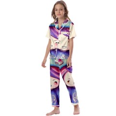 Liberty Cap Sacred Mushroom Charm Kids  Satin Short Sleeve Pajamas Set by GardenOfOphir