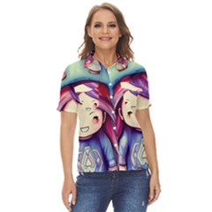 Liberty Cap Sacred Mushroom Charm Women s Short Sleeve Double Pocket Shirt