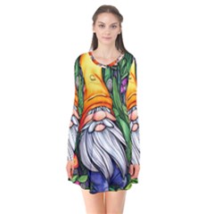 Magic Mushroom Charm Toadstool Glamour Long Sleeve V-neck Flare Dress by GardenOfOphir