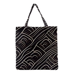 Black Coconut Color Wavy Lines Waves Abstract Grocery Tote Bag by Ravend
