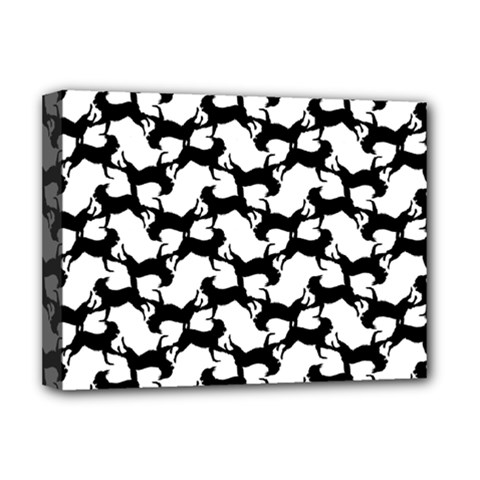 Playful Pups Black And White Pattern Deluxe Canvas 16  X 12  (stretched)  by dflcprintsclothing