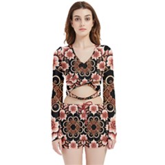 Floral Pattern Flowers Spiral Pattern Beautiful Velvet Wrap Crop Top And Shorts Set by Ravend