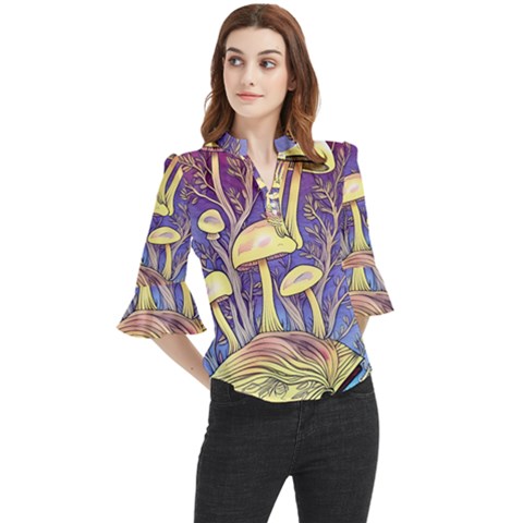Glamour And Enchantment In Every Color Of The Mushroom Rainbow Loose Horn Sleeve Chiffon Blouse by GardenOfOphir