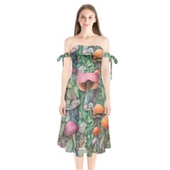 Mushroom Mojo For All Your Magic Spells Shoulder Tie Bardot Midi Dress by GardenOfOphir