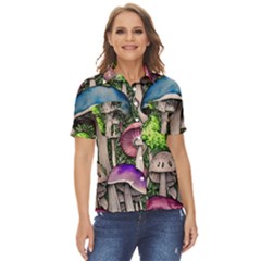 Necromancy Of The Mushroom Women s Short Sleeve Double Pocket Shirt