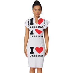 I Love Jessica Vintage Frill Sleeve V-neck Bodycon Dress