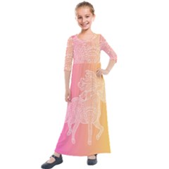 Unicorm Orange And Pink Kids  Quarter Sleeve Maxi Dress by lifestyleshopee