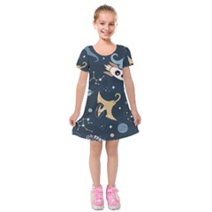 Space Theme Art Pattern Design Wallpaper Kids  Short Sleeve Velvet Dress by Ravend