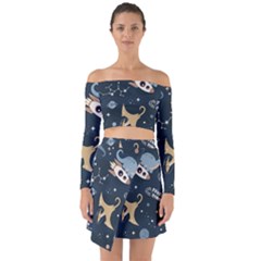 Space Theme Art Pattern Design Wallpaper Off Shoulder Top With Skirt Set by Ravend