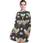 Art Pattern Design Floral Wallpaper Background Long Sleeve Chiffon Shirt Dress
