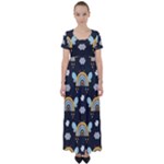Art Pattern Design Floral Wallpaper Background High Waist Short Sleeve Maxi Dress