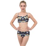 Art Pattern Design Floral Wallpaper Background Layered Top Bikini Set