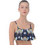 Art Pattern Design Floral Wallpaper Background Frill Bikini Top